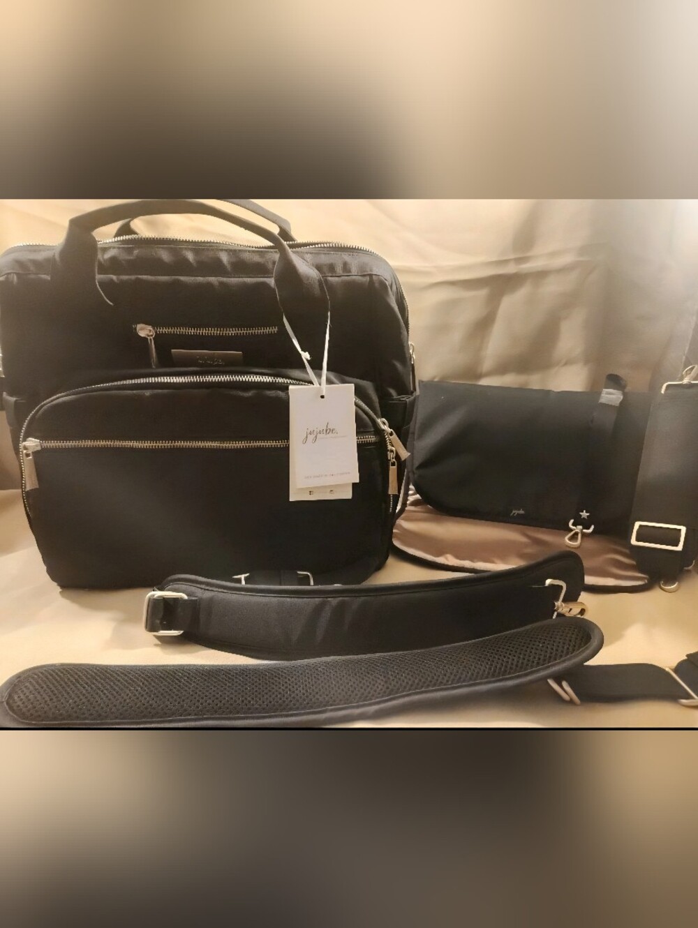 Jujube BFF Queen of the Nile Diaper Bag Black With Gold Mate Hardware.